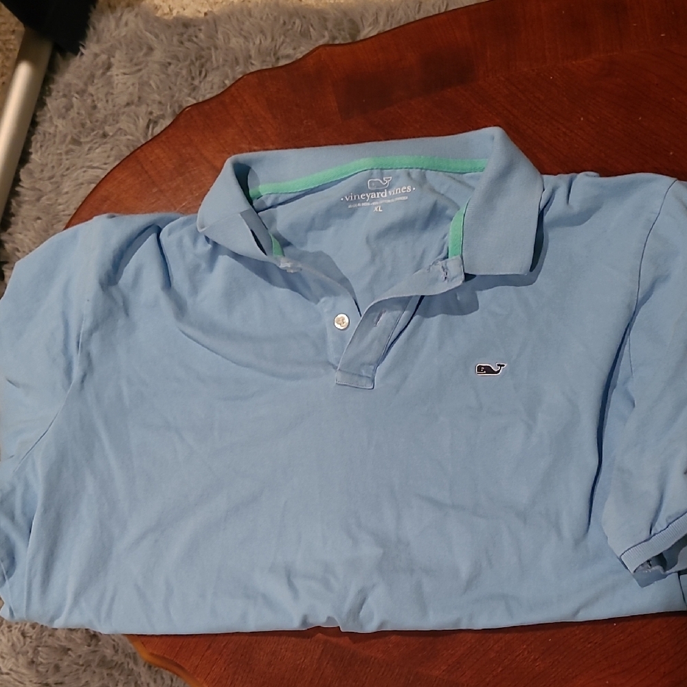 Vineyard Vines Light Blue Polo with Green Accents